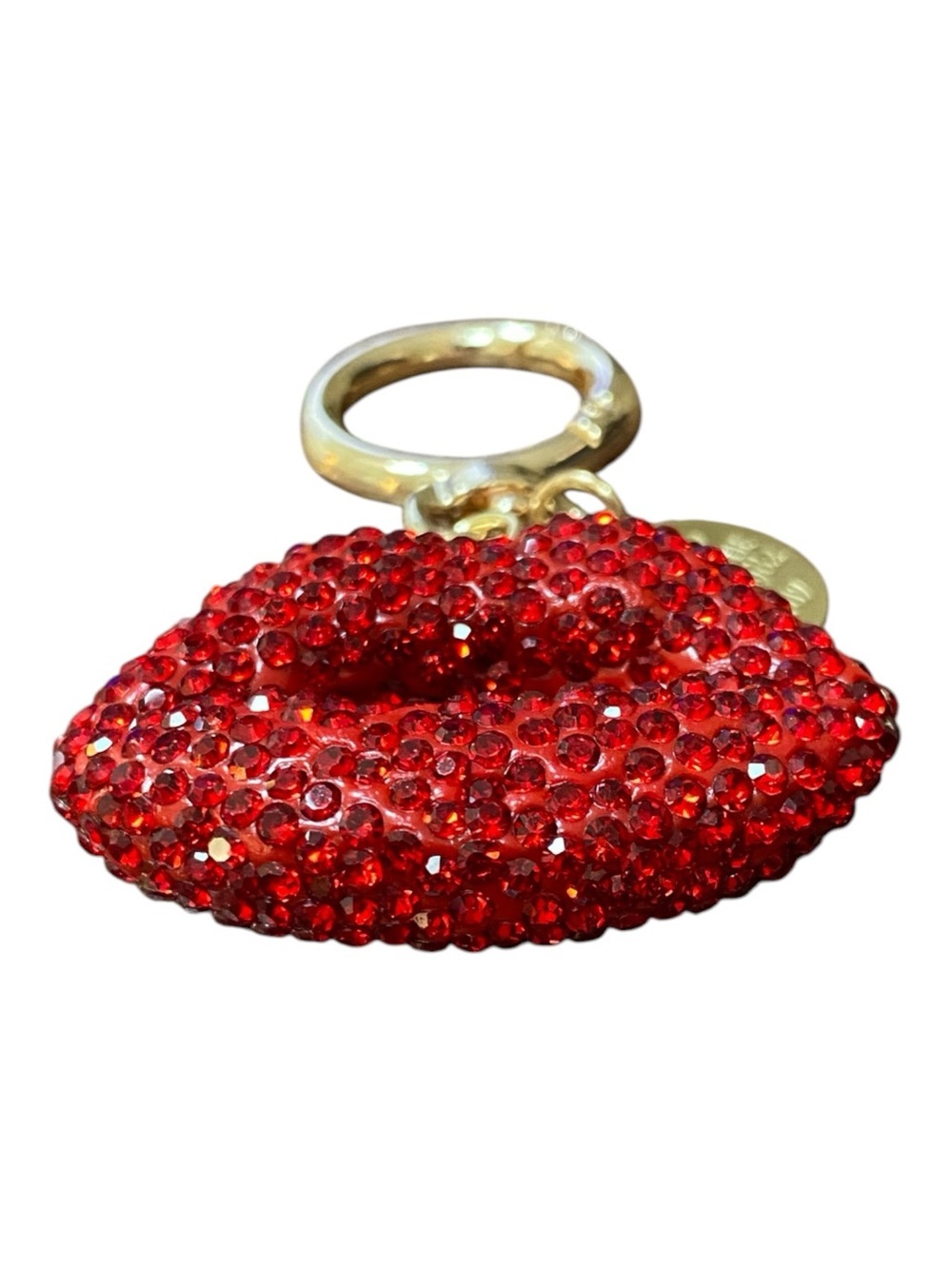 Red Crystal Lip Keychain with Gold Hardware - Picture 3 of 8